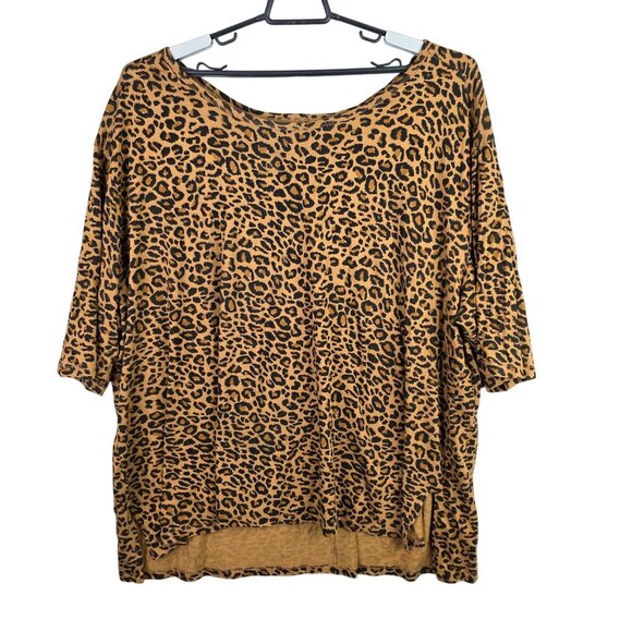 Womens Terra & Sky Brown & Black Leopard Print Blouse Round Neck 3/4 Sleeve 4X - Picture 1 of 8